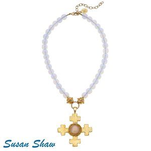 3903c Handcast Gold Cross on Genuine Opalite Semi-